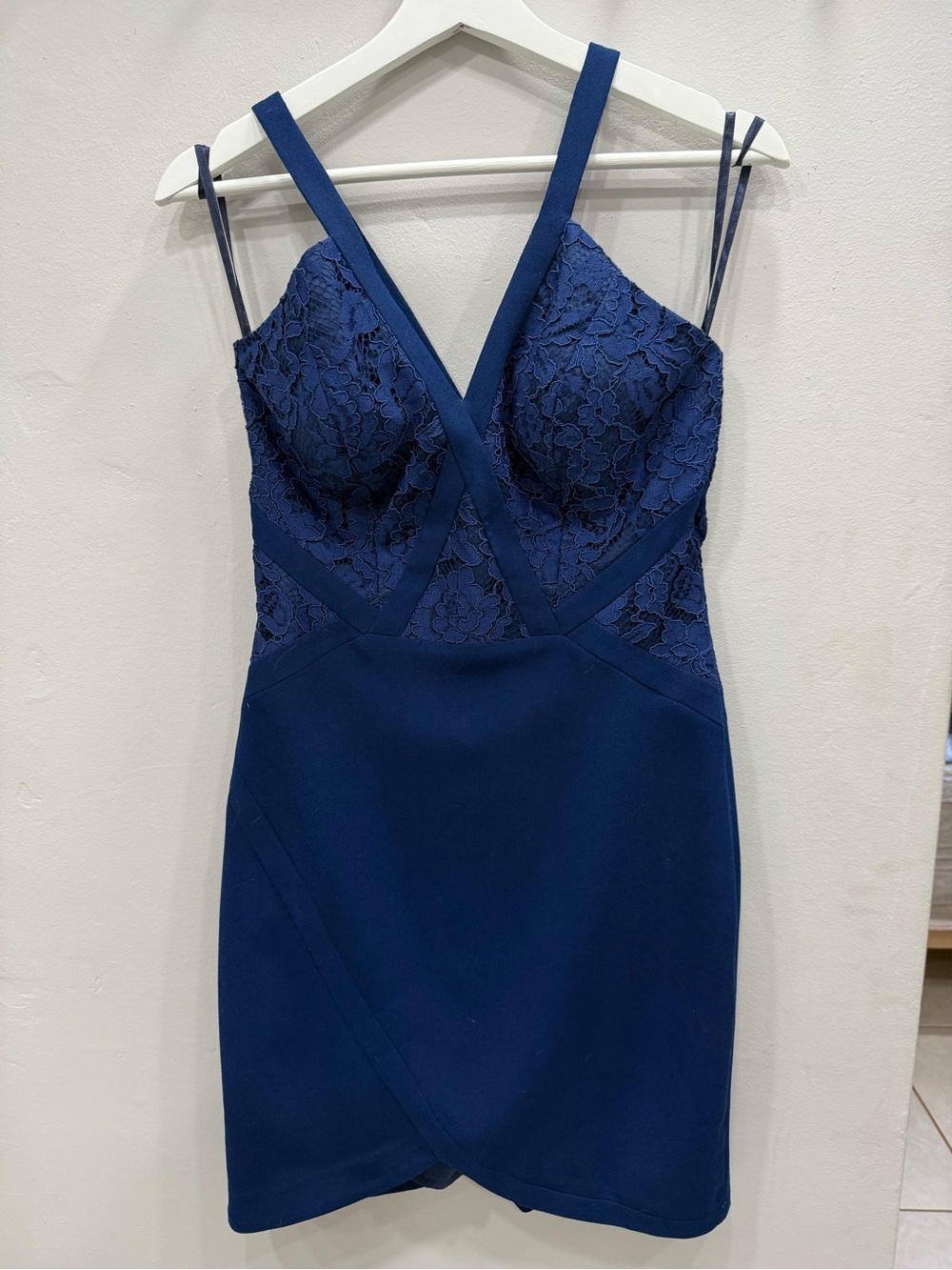 Aidan Mattox Navy Lace Bodice Spaghetti Strap Mini Dress - Picture 4 of 6